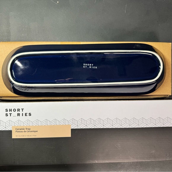 Short Stories, Navy Blue Ceramic Tray 14.1x4.25 - Picture 5 of 7